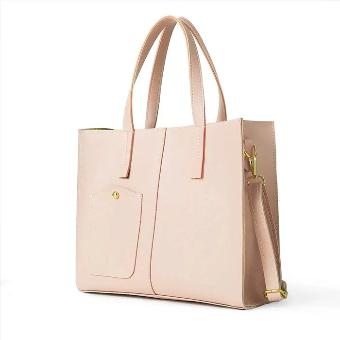 Baglory Modern Pocket Tote Bag Peach - Image 4
