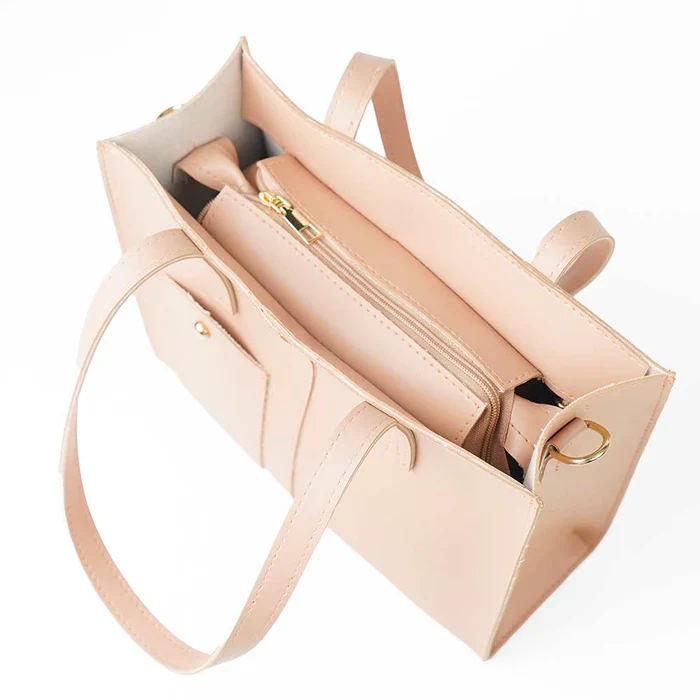 Baglory Modern Pocket Tote Bag Peach - Image 3