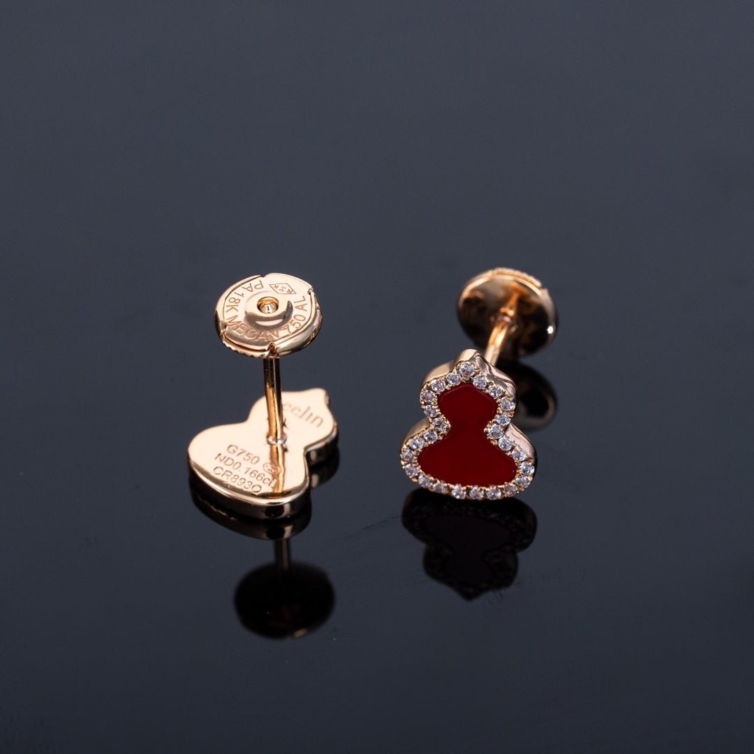 WULU CARNELIAN DIAMOND PINK GOLD STUD EARRINGS - Image 4
