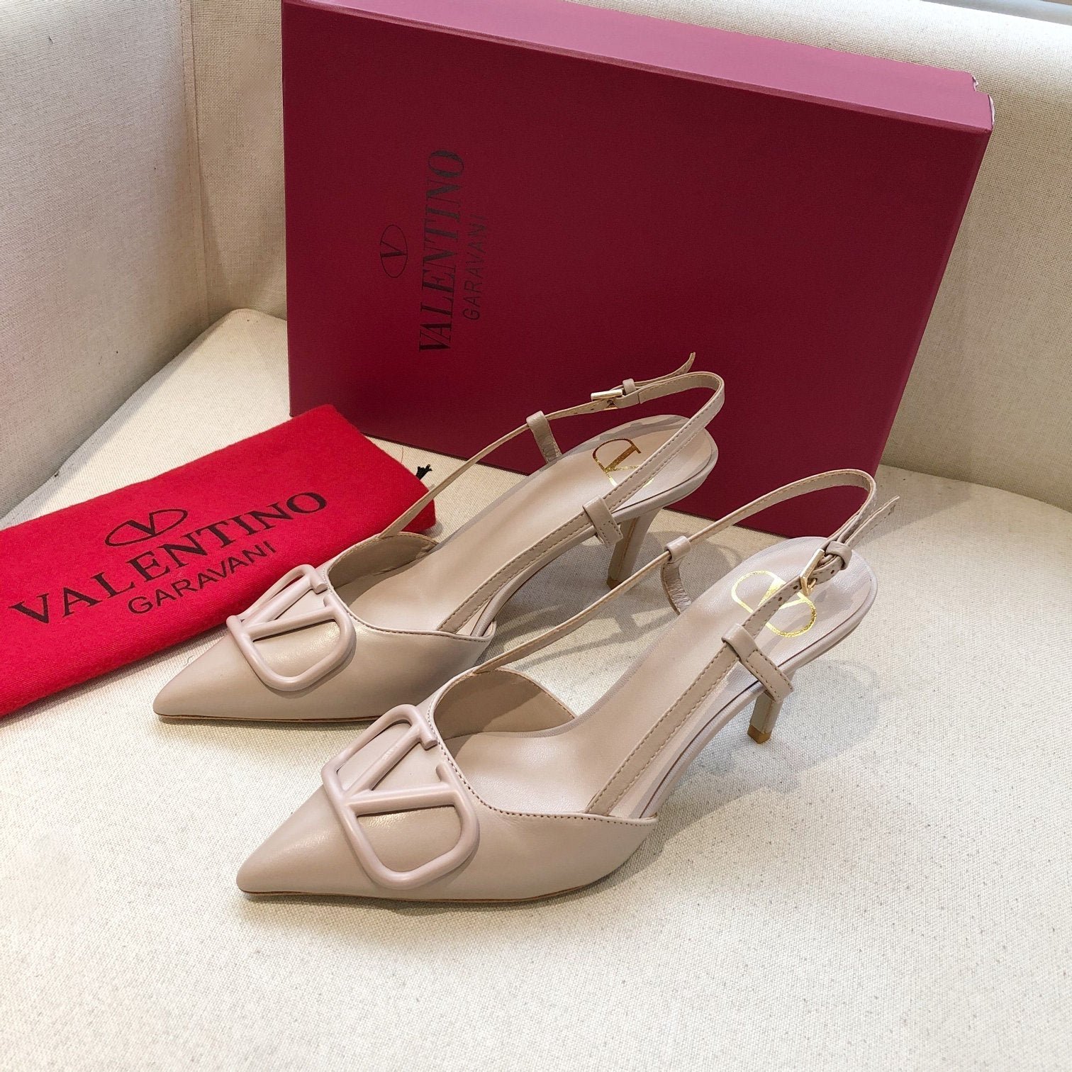 VLOGO SIGNATURE LIGHT PINK CALFSKIN HIGH SLINGBACK PUMP 7 CM - Image 3