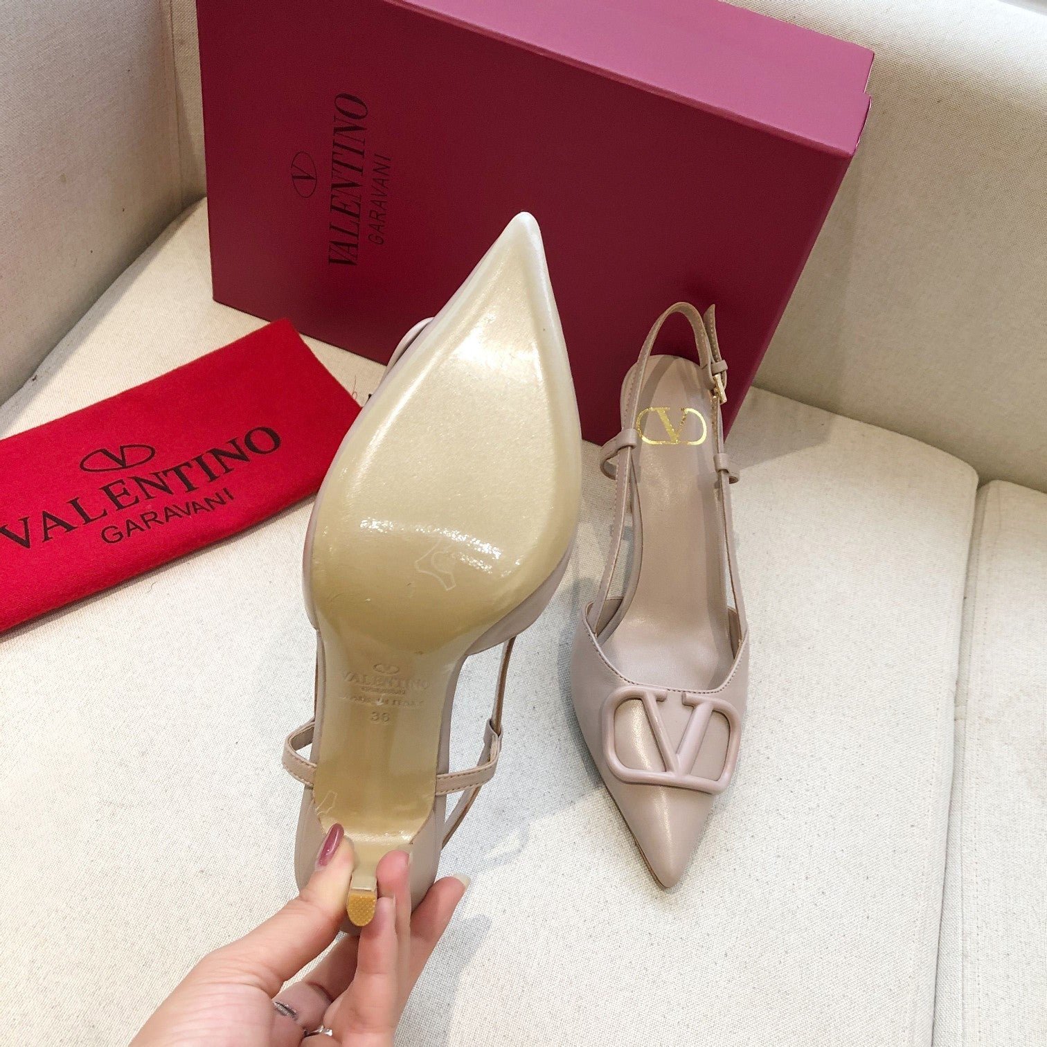 VLOGO SIGNATURE LIGHT PINK CALFSKIN HIGH SLINGBACK PUMP 7 CM - Image 8