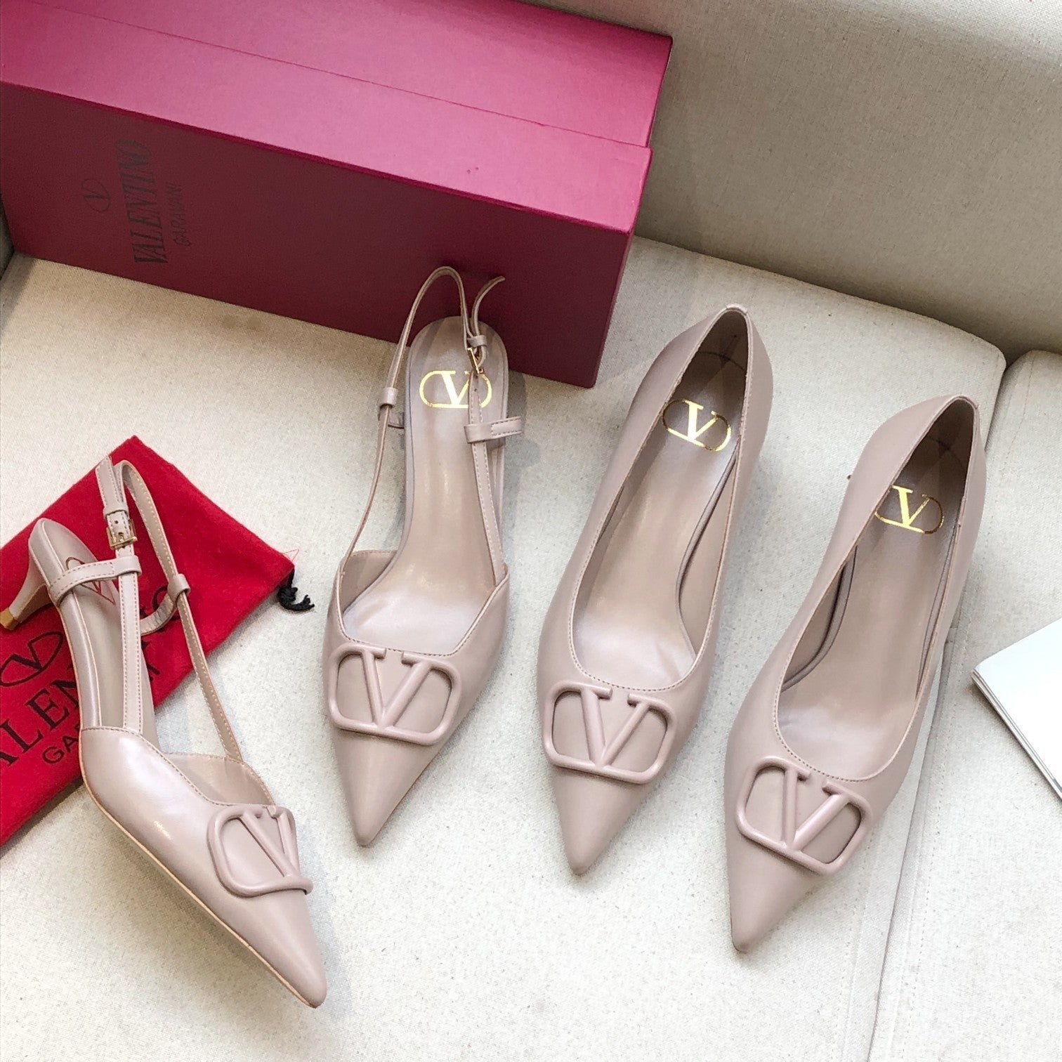 VLOGO SIGNATURE PALE PINK CALFSKIN HIGH SLINGBACK PUMP 4 CM - Image 7