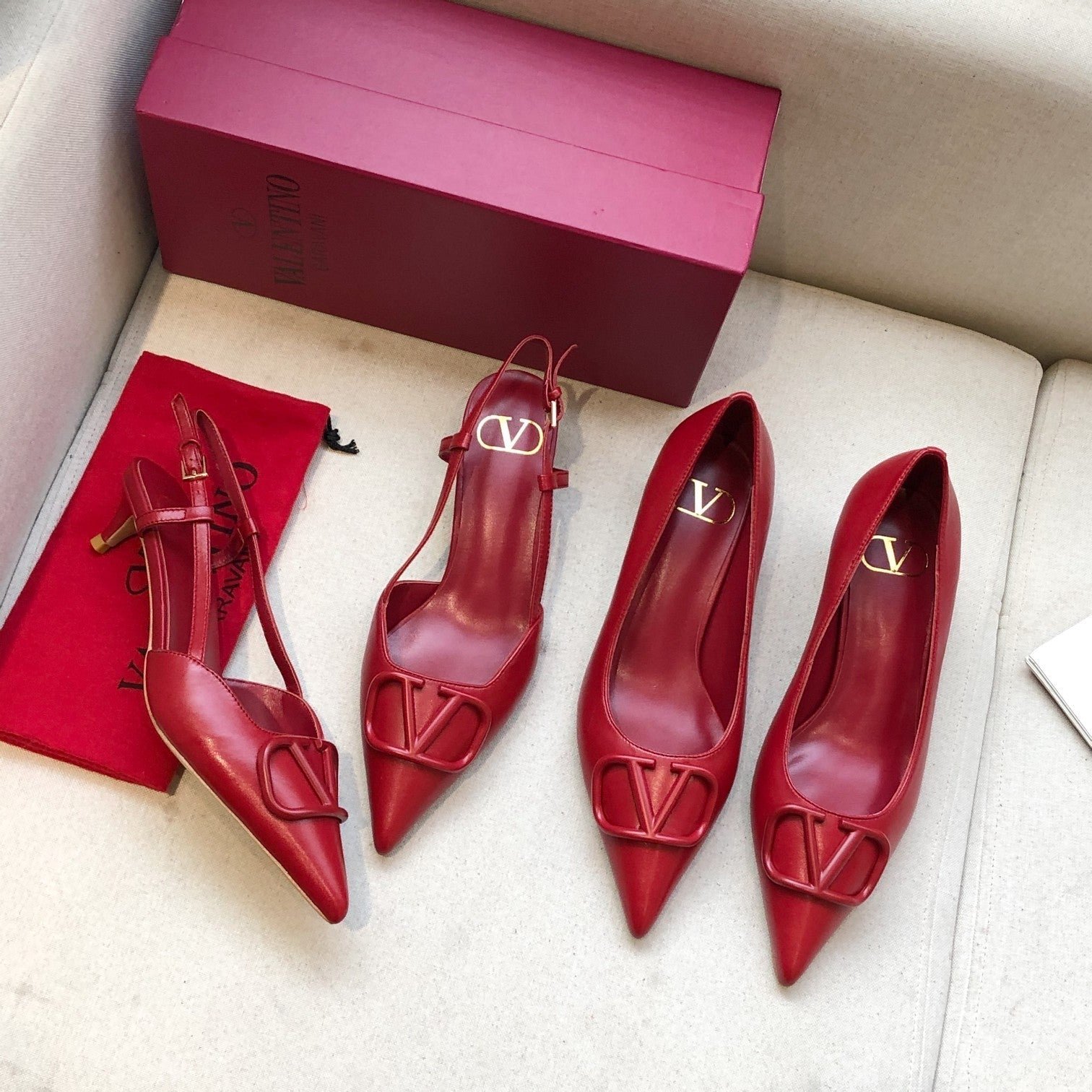 VLOGO SIGNATURE CHERRY RED CALFSKIN HIGH SLINGBACK PUMP 4 CM - Image 8
