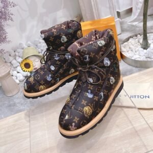 PILLOW COMFORT ANKLE BOOTS IN CHOCOLATE BROWN MONOGRAM NYLON