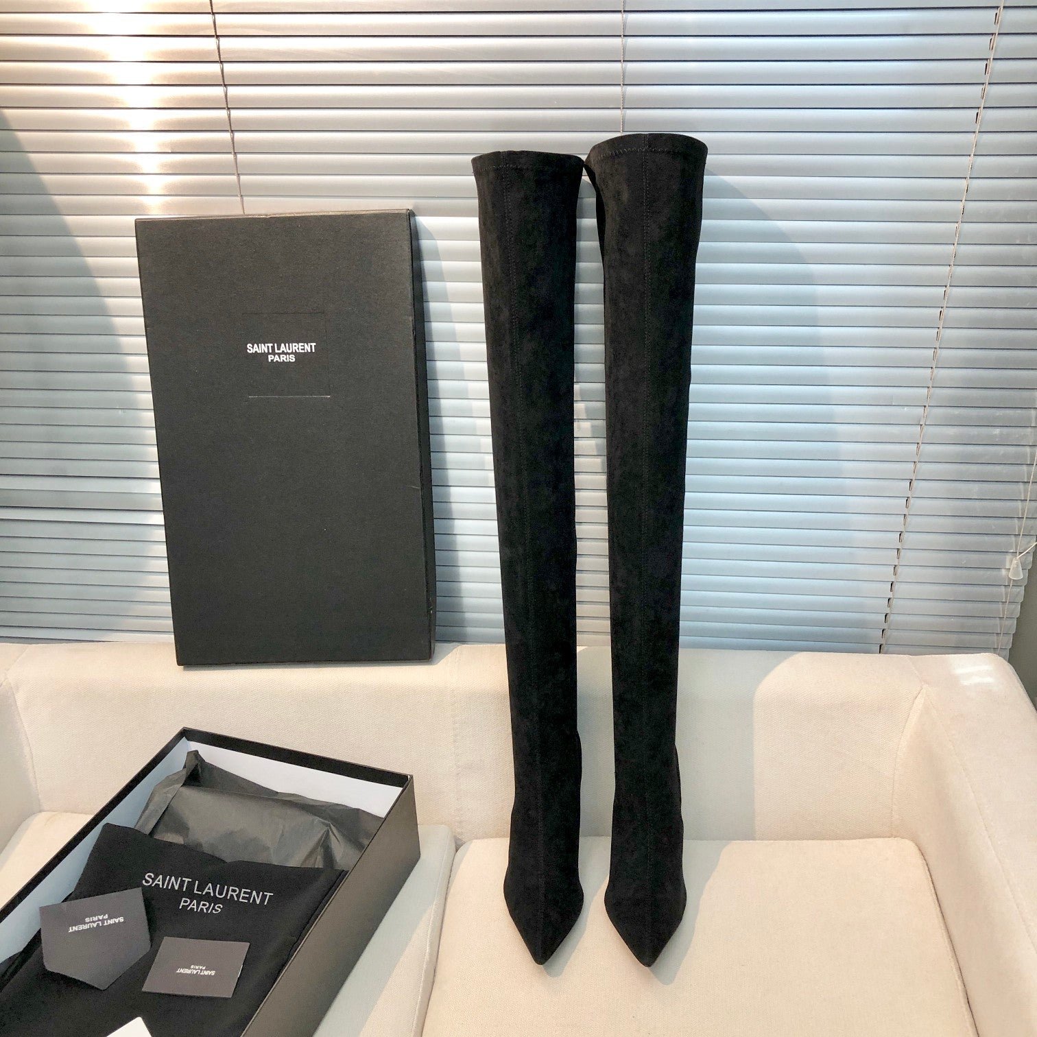 OPYUM THIGH HIGH BOOTS IN BLACK VELVET - Image 2