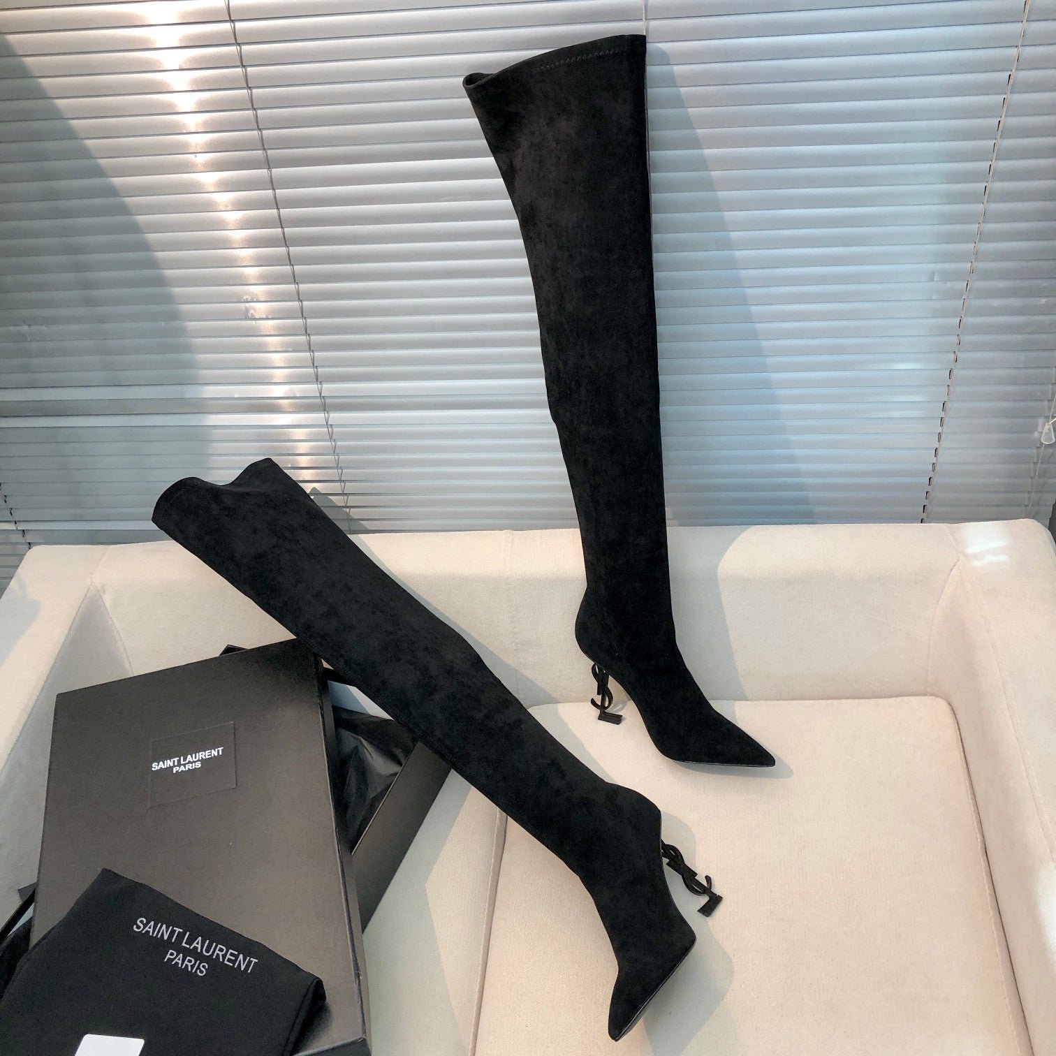 OPYUM THIGH HIGH BOOTS IN BLACK VELVET - Image 3