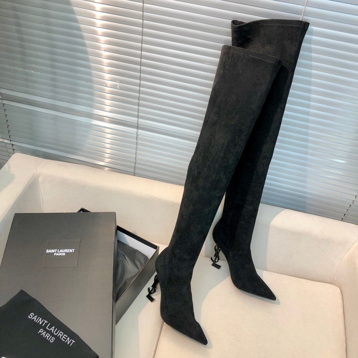 OPYUM THIGH HIGH BOOTS IN BLACK VELVET - Image 4