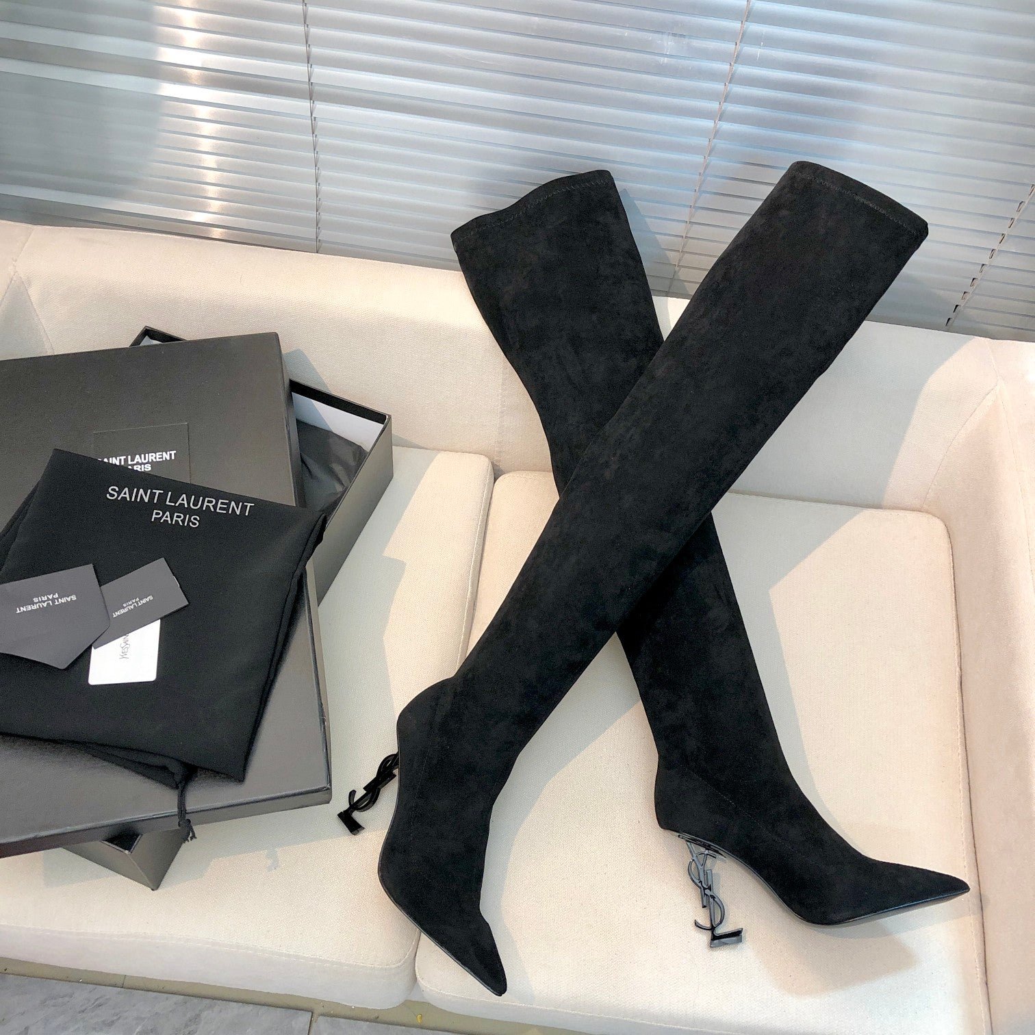 OPYUM THIGH HIGH BOOTS IN BLACK VELVET - Image 5