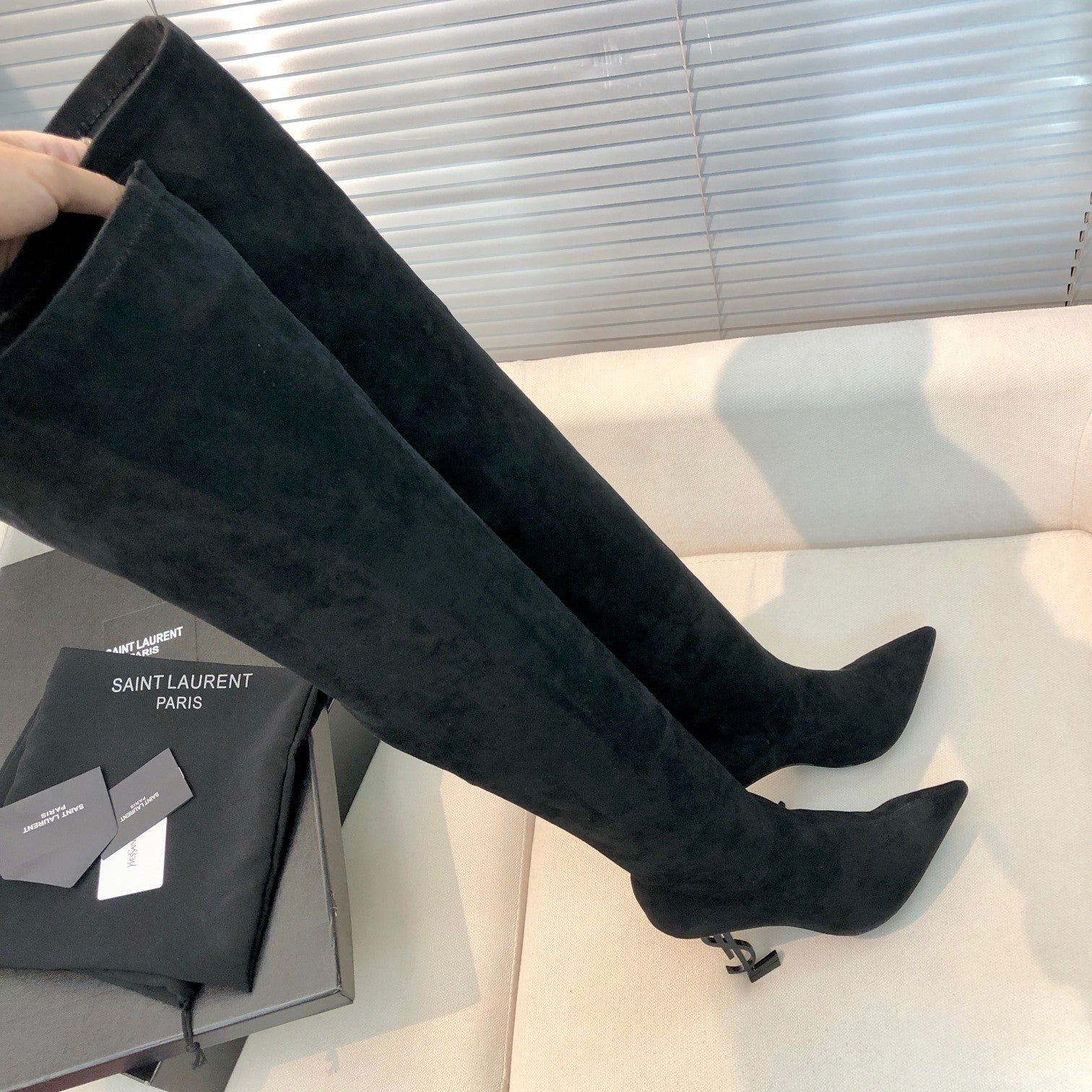 OPYUM THIGH HIGH BOOTS IN BLACK VELVET - Image 6