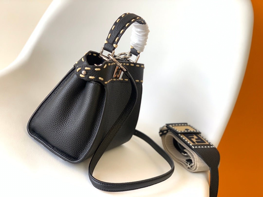 Peekaboo Mini Selleria Bag 23cm black leather shw with 220 hand-sewn stitches - Image 3