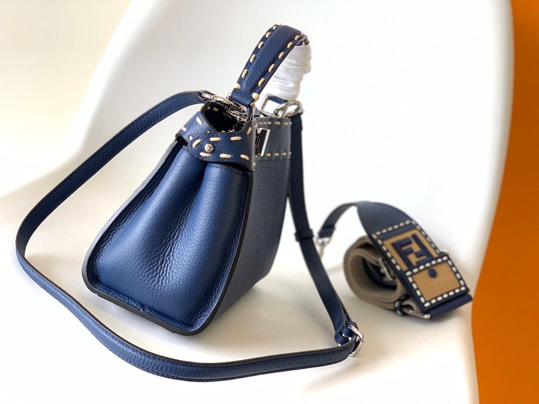Peekaboo Mini Selleria Bag 23cm blue leather shw with 220 hand-sewn stitches - Image 4