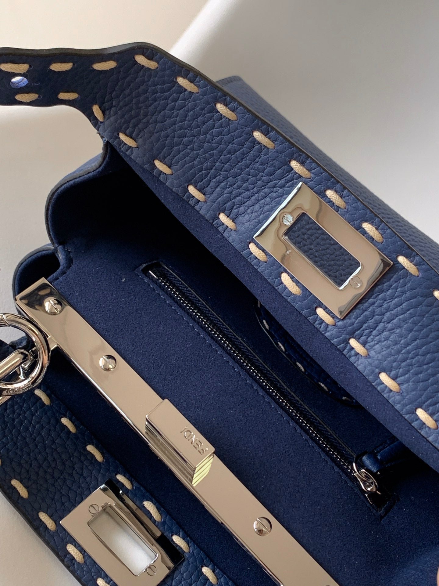 Peekaboo Mini Selleria Bag 23cm blue leather shw with 220 hand-sewn stitches - Image 5