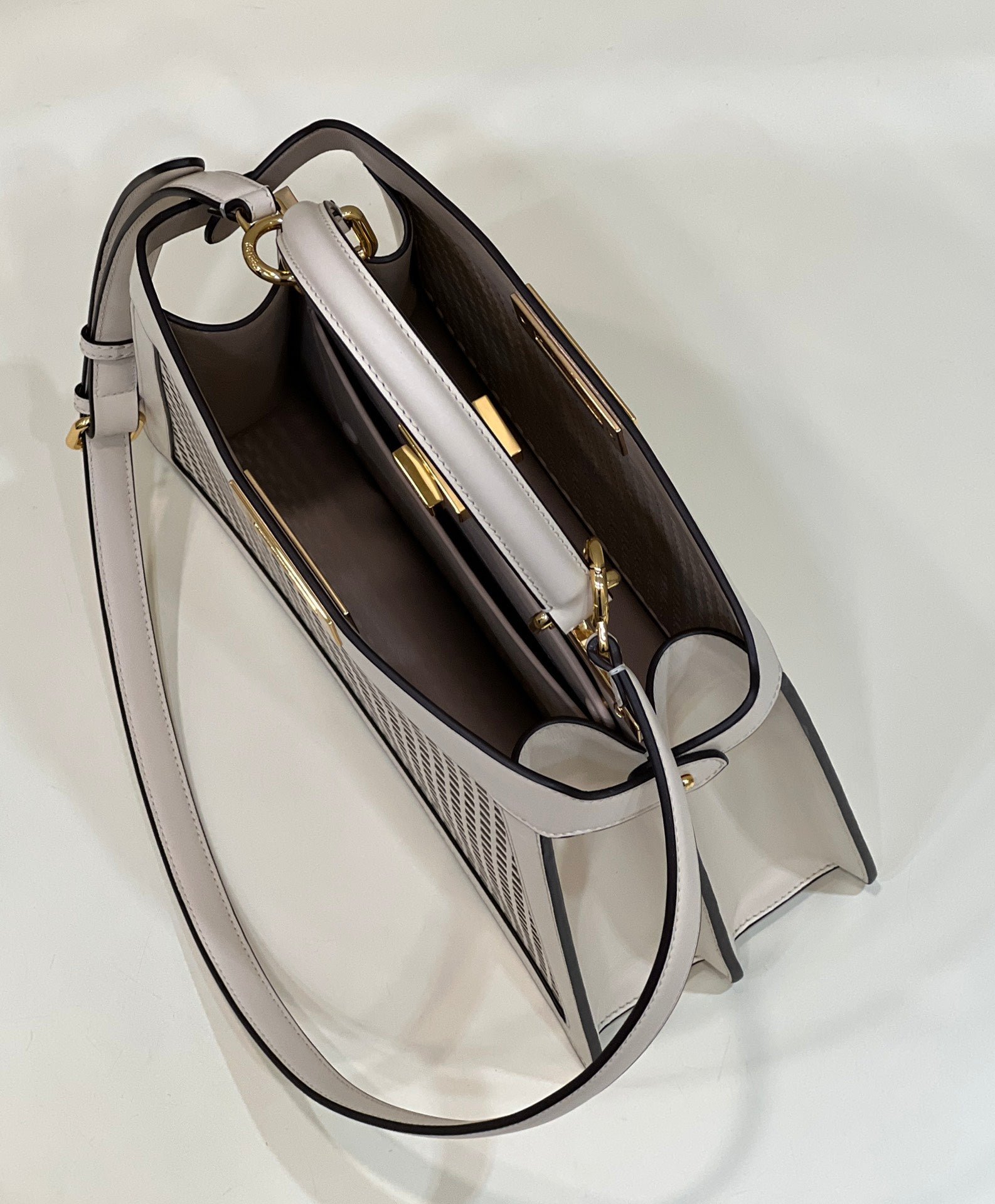 PEEKABOO ISEEU 34 IN WHITE PERFORATED CALFSKIN GOLD HARDWARE - Image 6