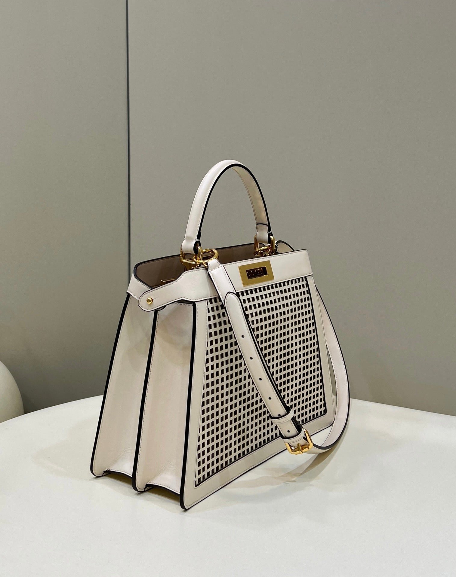 PEEKABOO ISEEU 34 IN WHITE PERFORATED CALFSKIN GOLD HARDWARE - Image 7