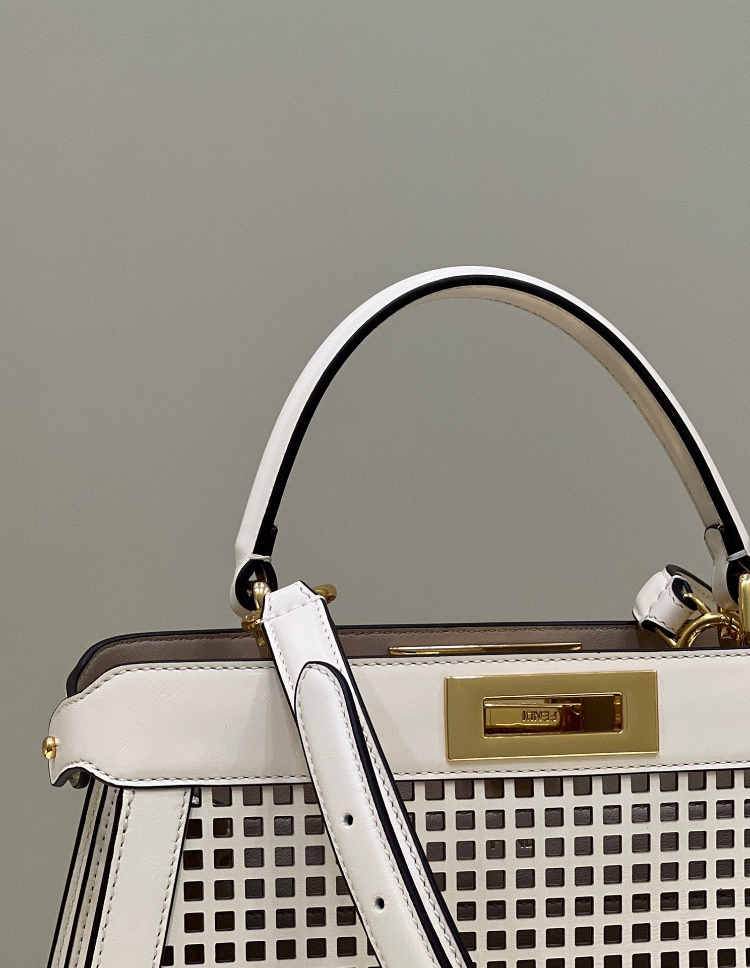 PEEKABOO ISEEU 34 IN WHITE PERFORATED CALFSKIN GOLD HARDWARE - Image 5