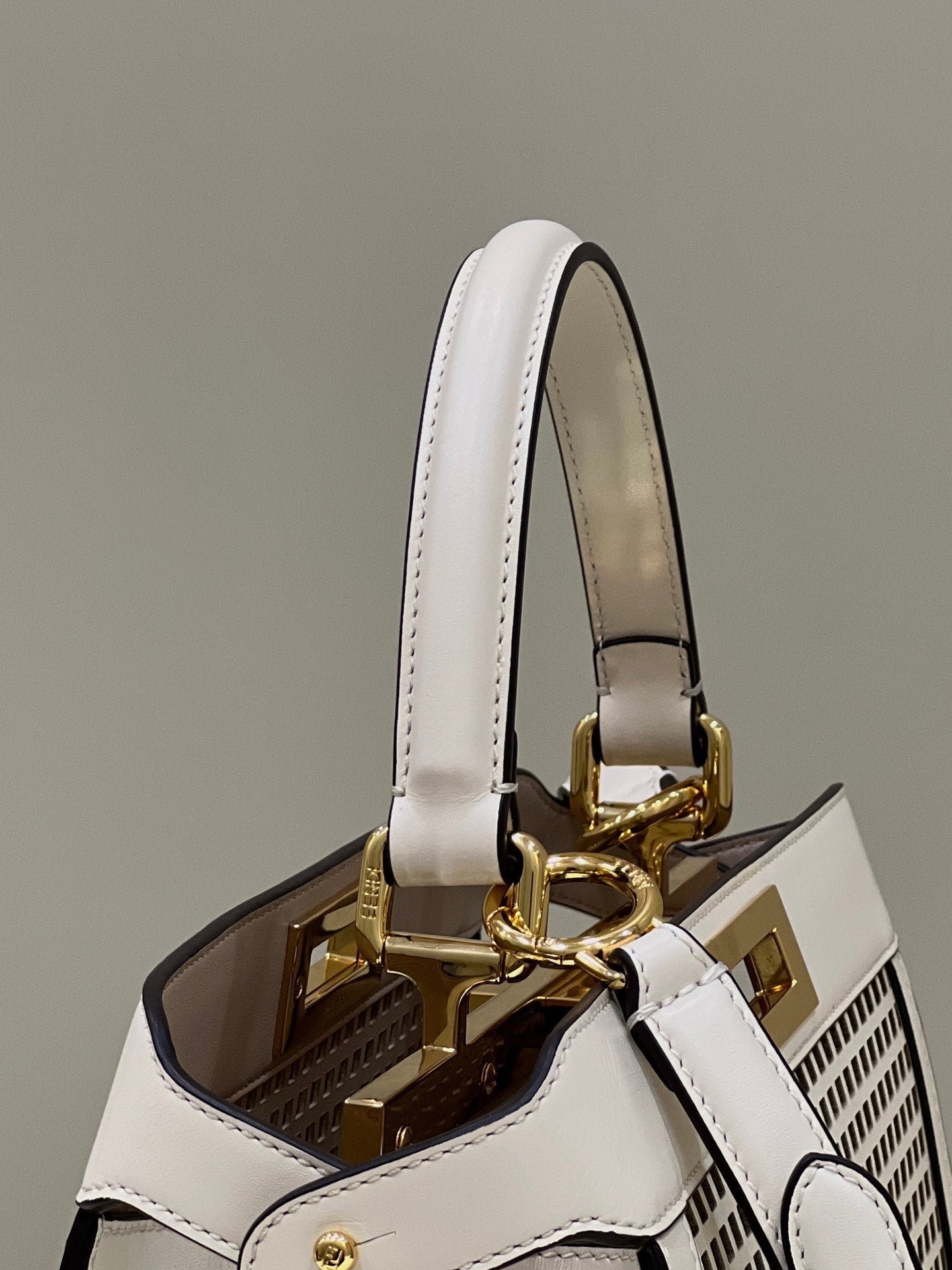 PEEKABOO ISEEU 34 IN WHITE PERFORATED CALFSKIN GOLD HARDWARE - Image 9