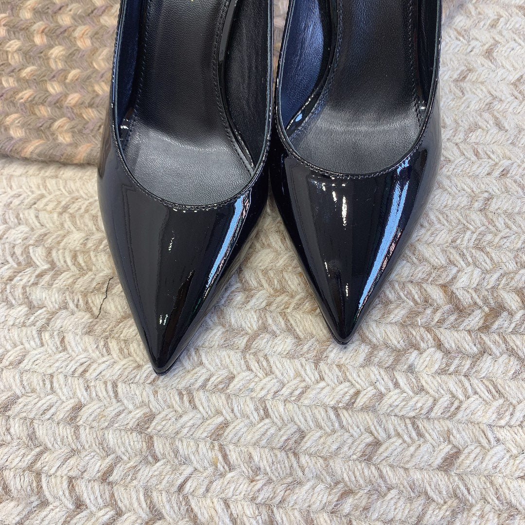 OPYUM SILVER HEEL PUMPS IN BLACK GLOSSY CALFSKIN - Image 3