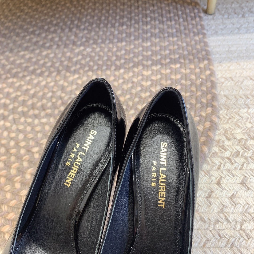 OPYUM SILVER HEEL PUMPS IN BLACK GLOSSY CALFSKIN - Image 5