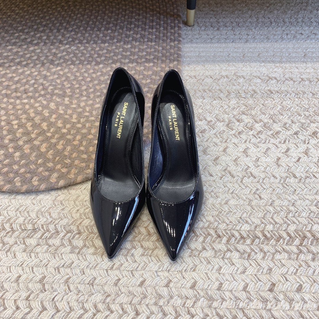 OPYUM SILVER HEEL PUMPS IN BLACK GLOSSY CALFSKIN - Image 6