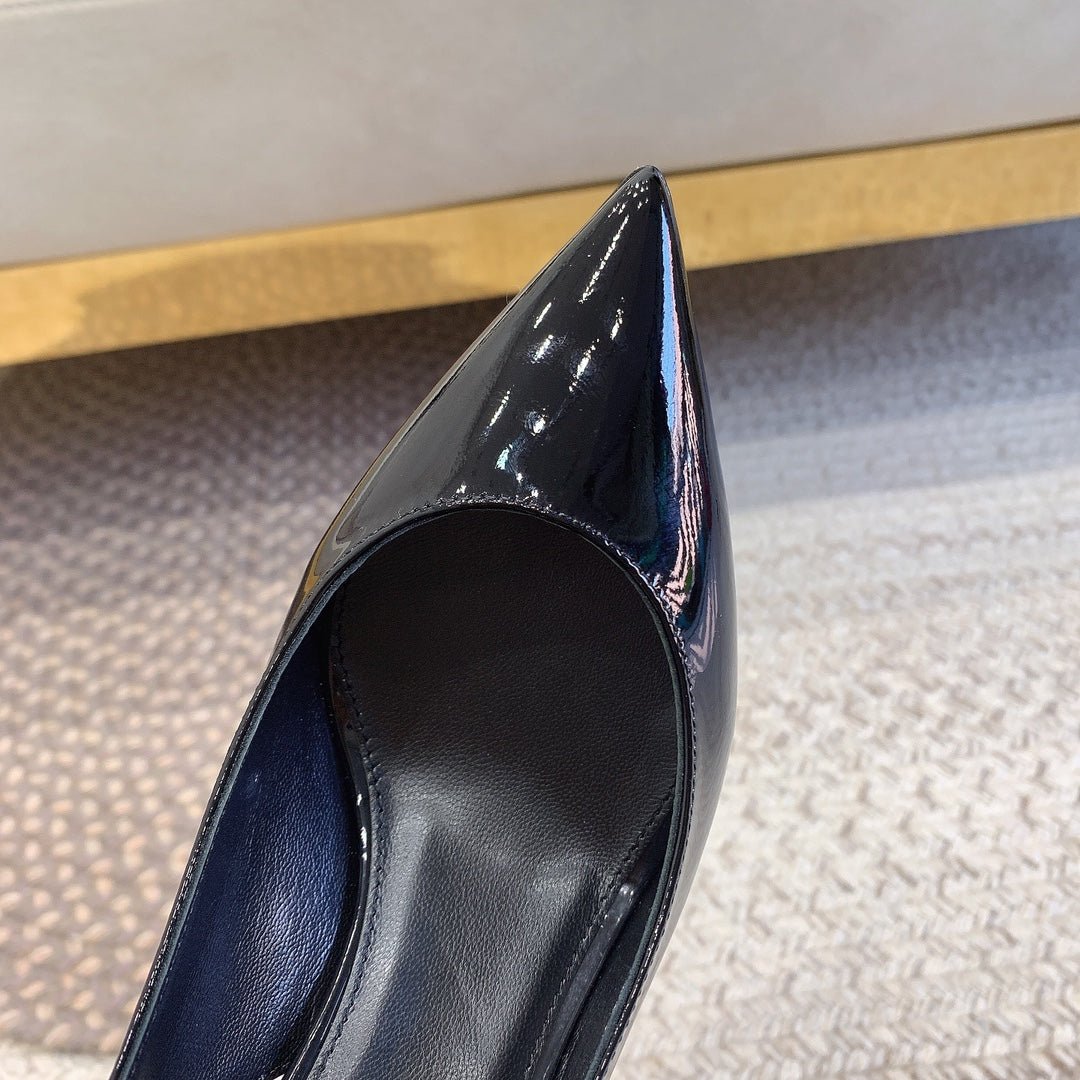 OPYUM SILVER HEEL SLINGBACK PUMPS IN BLACK GLOSSY CALFSKIN - Image 3
