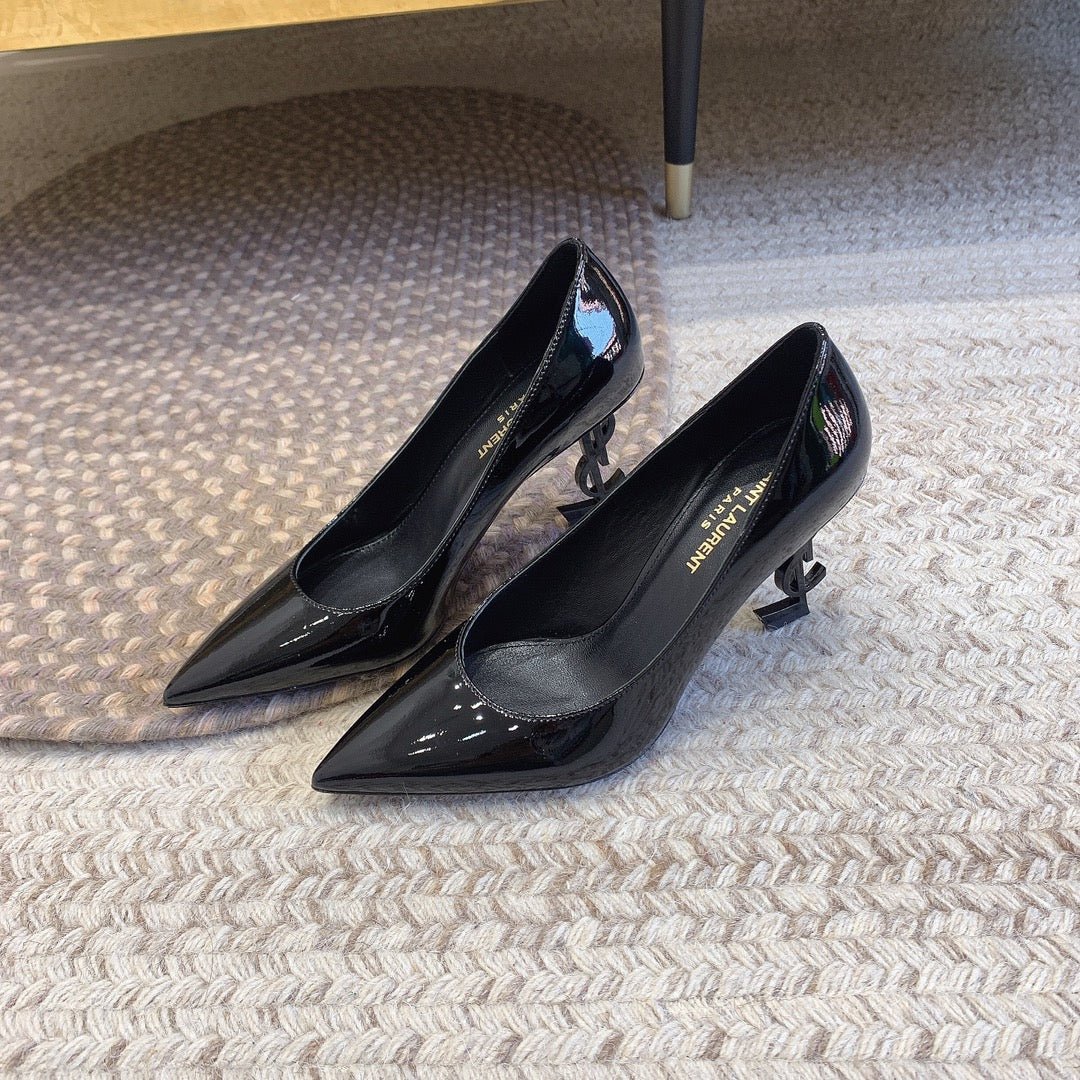 OPYUM BLACK HEEL PUMPS IN BLACK GLOSSY CALFSKIN - Image 3