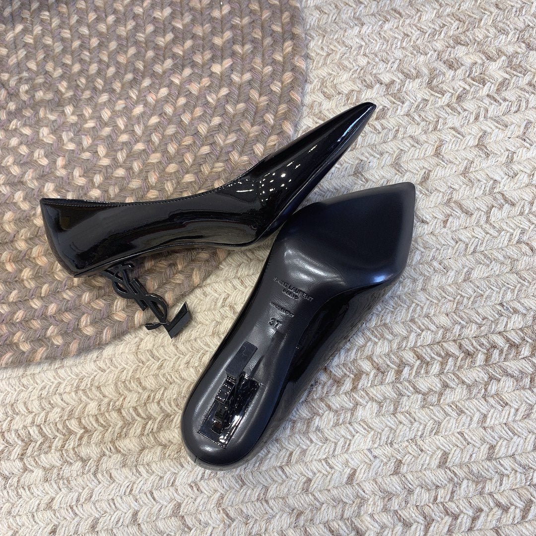 OPYUM BLACK HEEL PUMPS IN BLACK GLOSSY CALFSKIN - Image 5