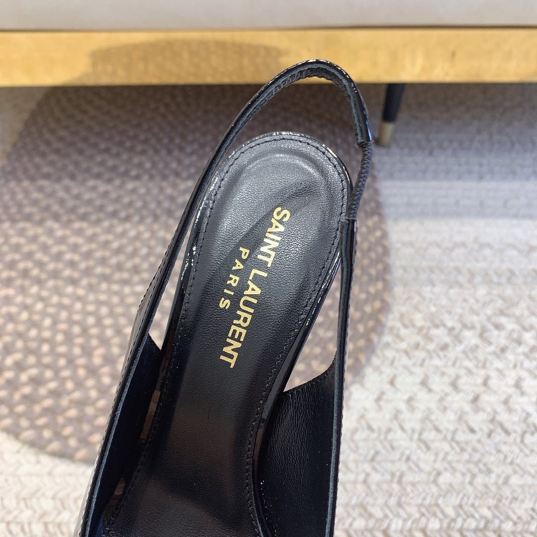 OPYUM GOLD HEEL SLINGBACK PUMPS IN BLACK GLOSSY CALFSKIN - Image 4