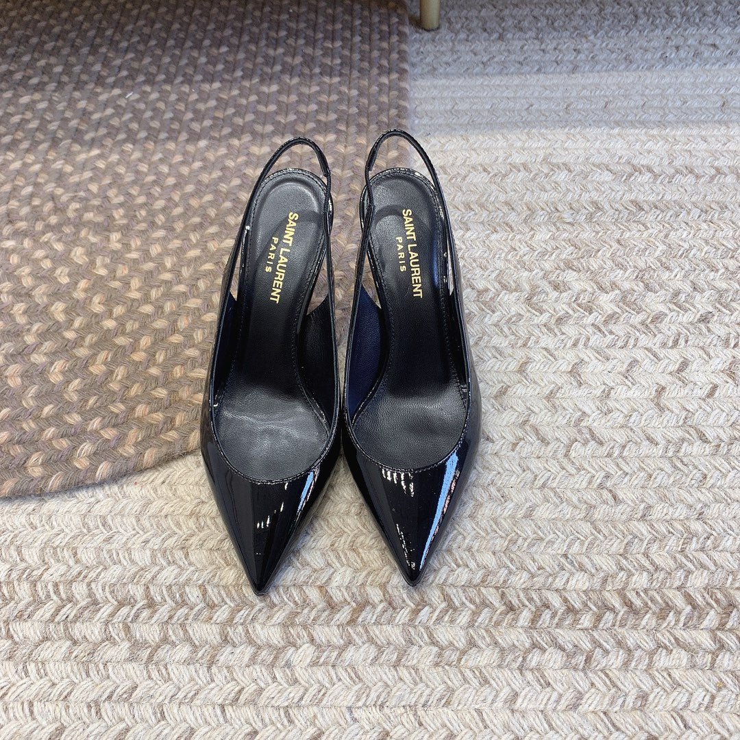 OPYUM GOLD HEEL SLINGBACK PUMPS IN BLACK GLOSSY CALFSKIN - Image 5