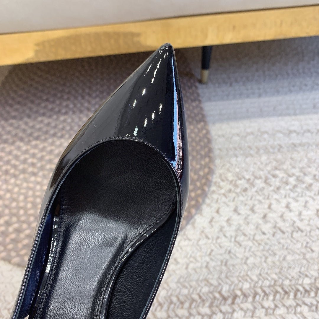 OPYUM GOLD HEEL SLINGBACK PUMPS IN BLACK GLOSSY CALFSKIN - Image 8