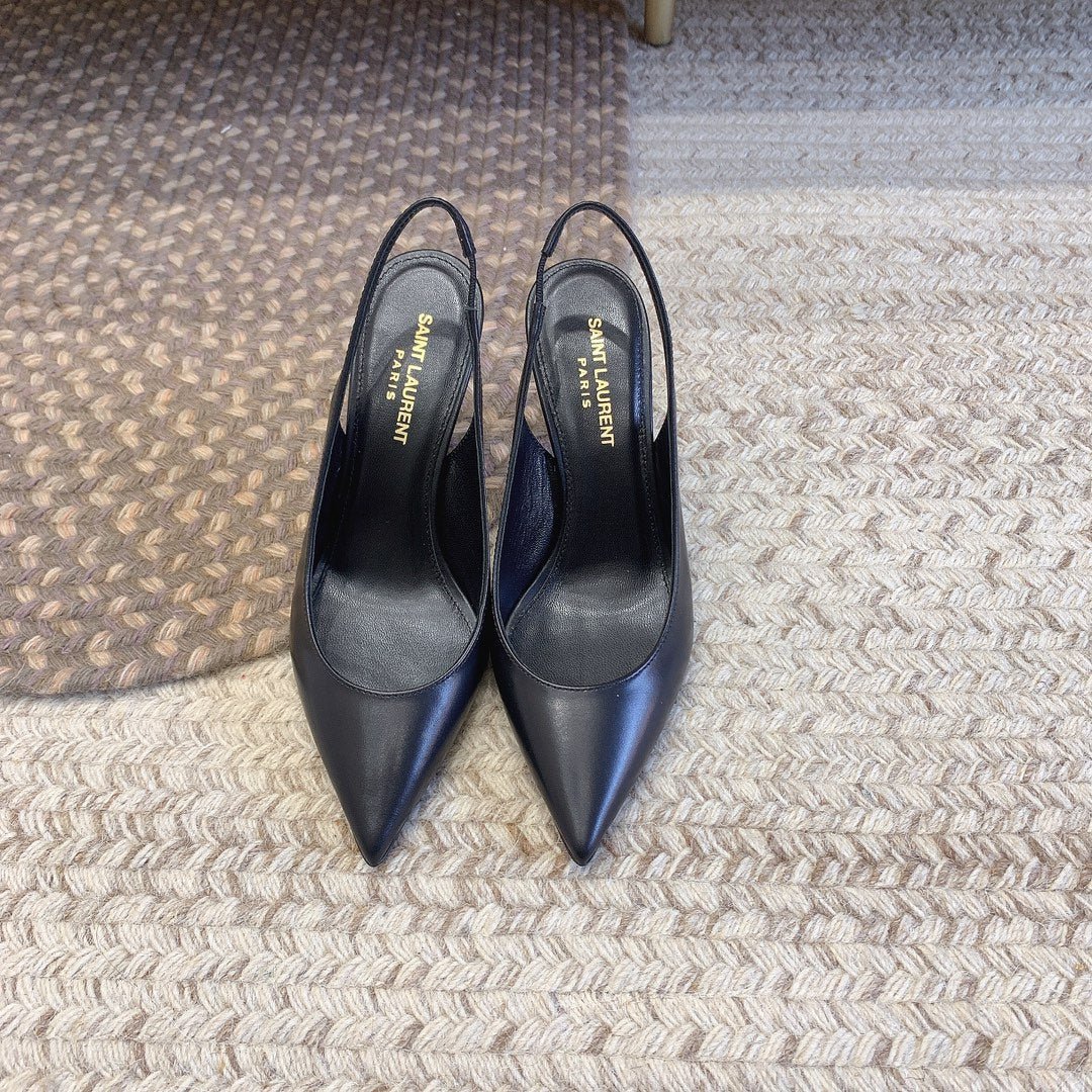 OPYUM BLACK HEEL SLINGBACK PUMPS IN BLACK SMOOTH LAMBSKIN - Image 3