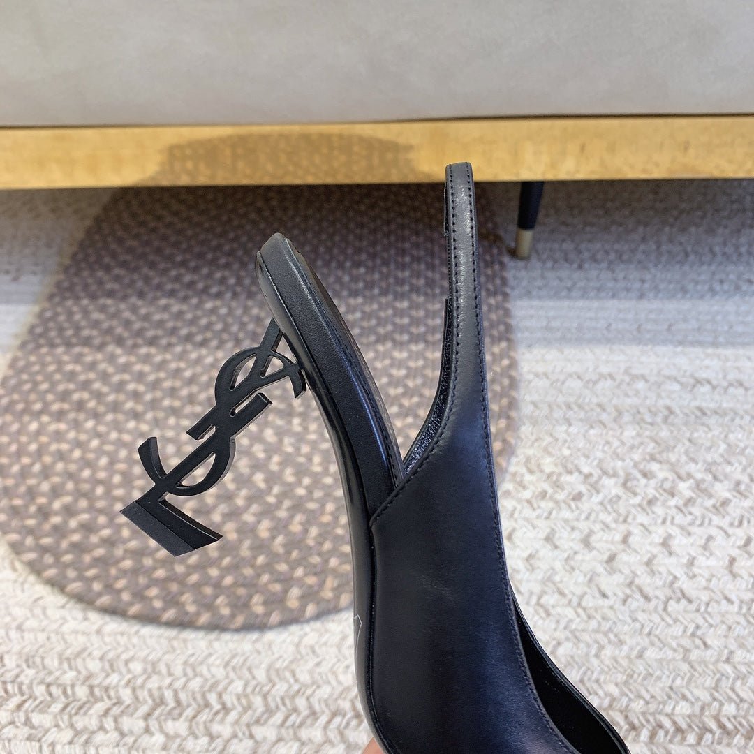 OPYUM BLACK HEEL SLINGBACK PUMPS IN BLACK SMOOTH LAMBSKIN - Image 4