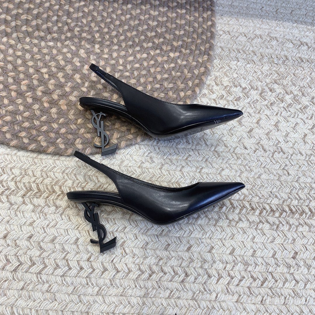 OPYUM BLACK HEEL SLINGBACK PUMPS IN BLACK SMOOTH LAMBSKIN - Image 5