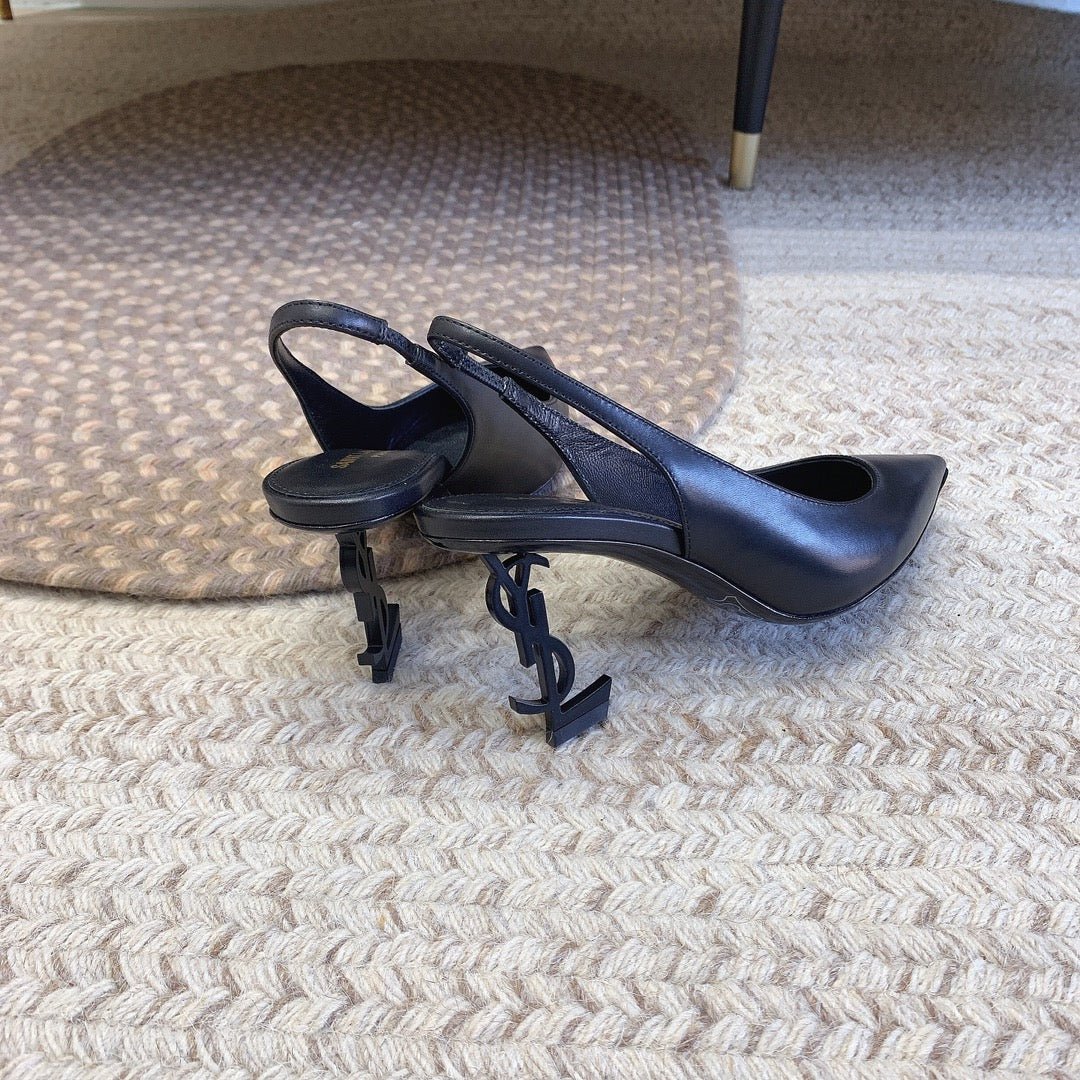 OPYUM BLACK HEEL SLINGBACK PUMPS IN BLACK SMOOTH LAMBSKIN - Image 7