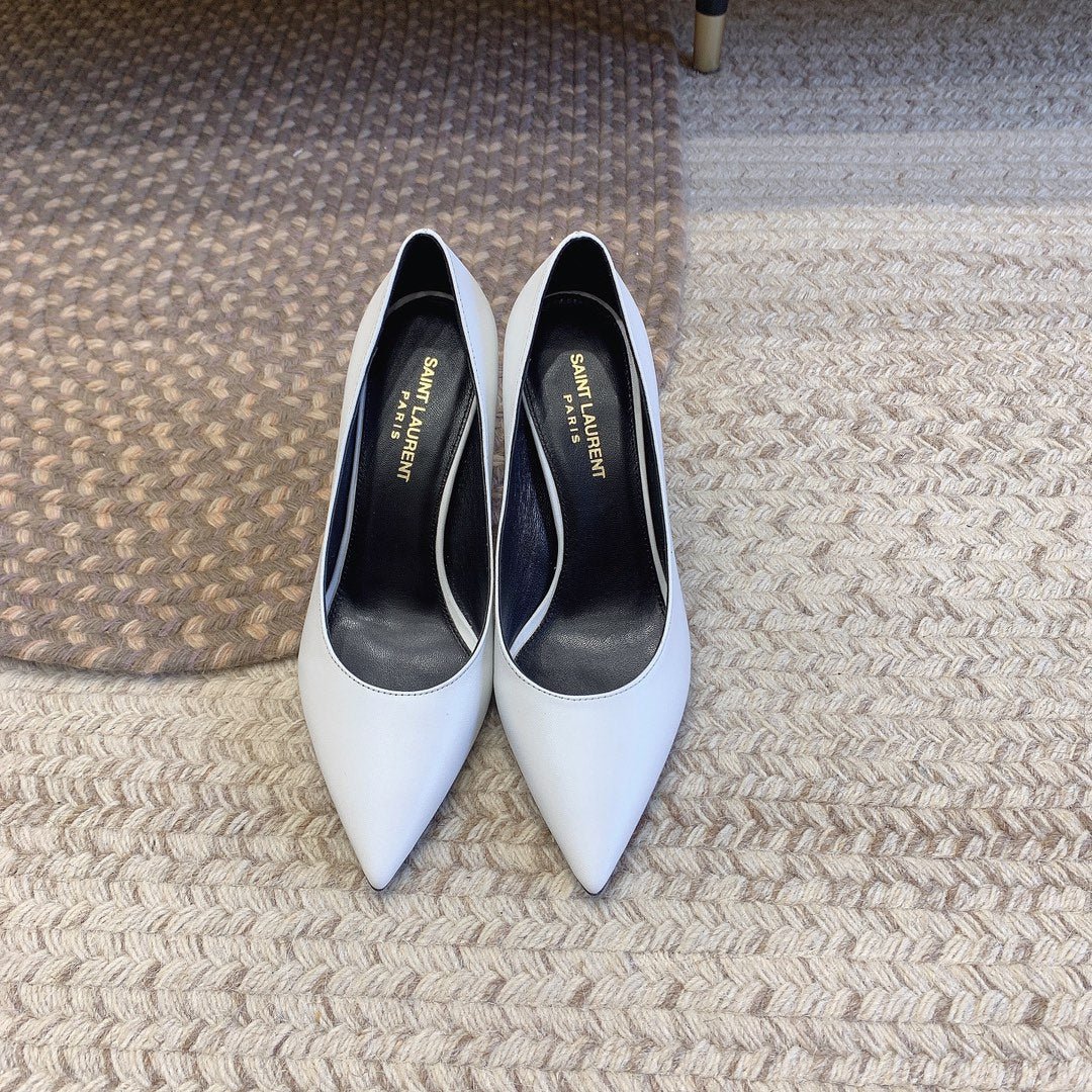 OPYUM BLACK HEEL PUMPS IN WHITE SMOOTH LAMBSKIN - Image 3