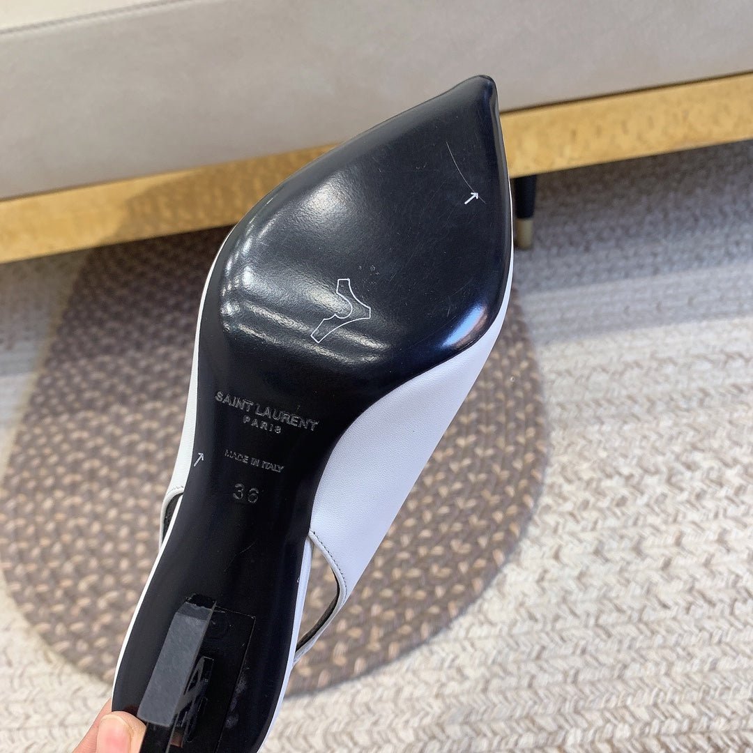 OPYUM BLACK HEEL SLINGBACK PUMPS IN WHITE SMOOTH LAMBSKIN - Image 3