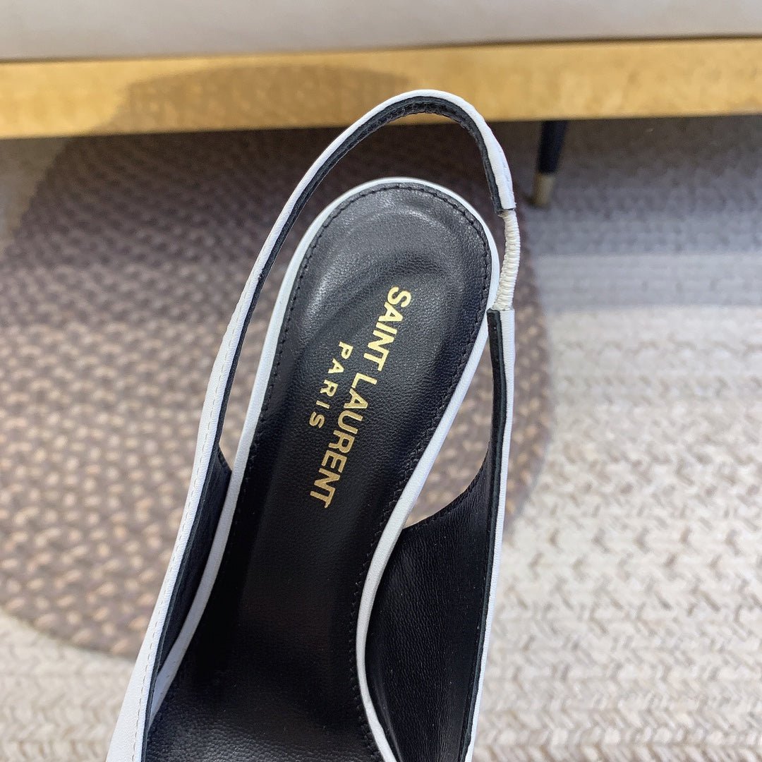 OPYUM BLACK HEEL SLINGBACK PUMPS IN WHITE SMOOTH LAMBSKIN - Image 4