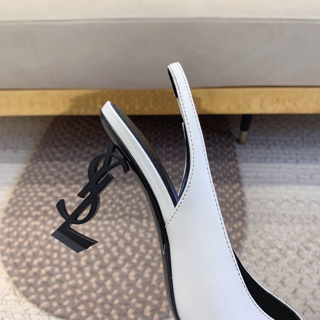 OPYUM BLACK HEEL SLINGBACK PUMPS IN WHITE SMOOTH LAMBSKIN - Image 5