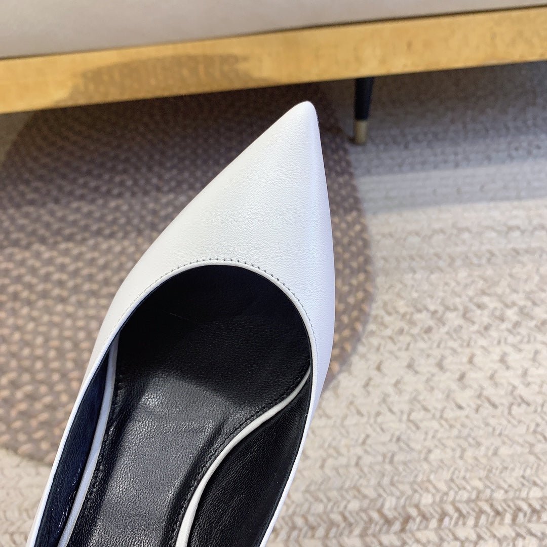 OPYUM BLACK HEEL SLINGBACK PUMPS IN WHITE SMOOTH LAMBSKIN - Image 7