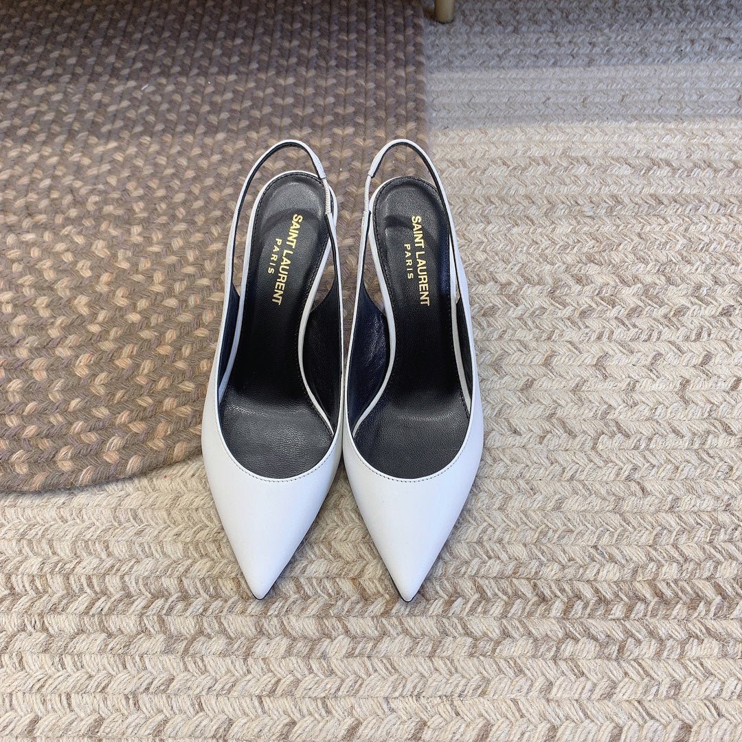 OPYUM BLACK HEEL SLINGBACK PUMPS IN WHITE SMOOTH LAMBSKIN - Image 8