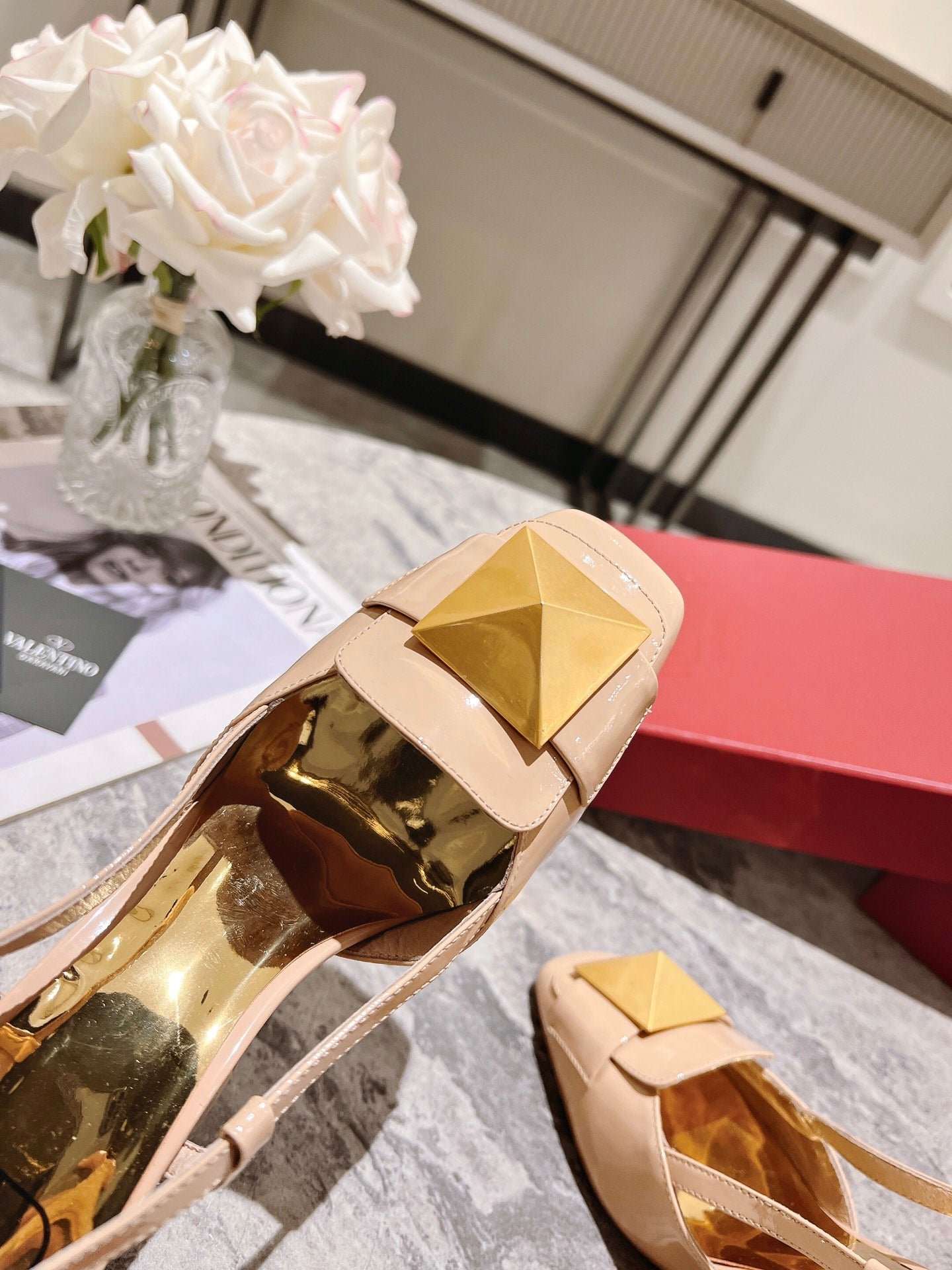 ONE STUD BEIGE TAN PATENT LEATHER LACE-UP HIGH HEELS 85 MM - Image 7