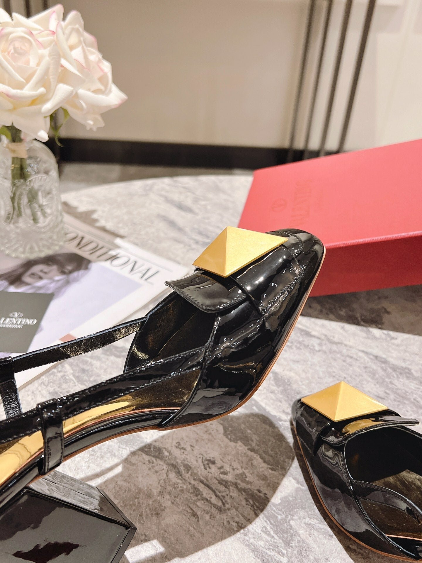 ONE STUD BLACK PATENT LEATHER LACE-UP HIGH HEELS 85 MM - Image 7