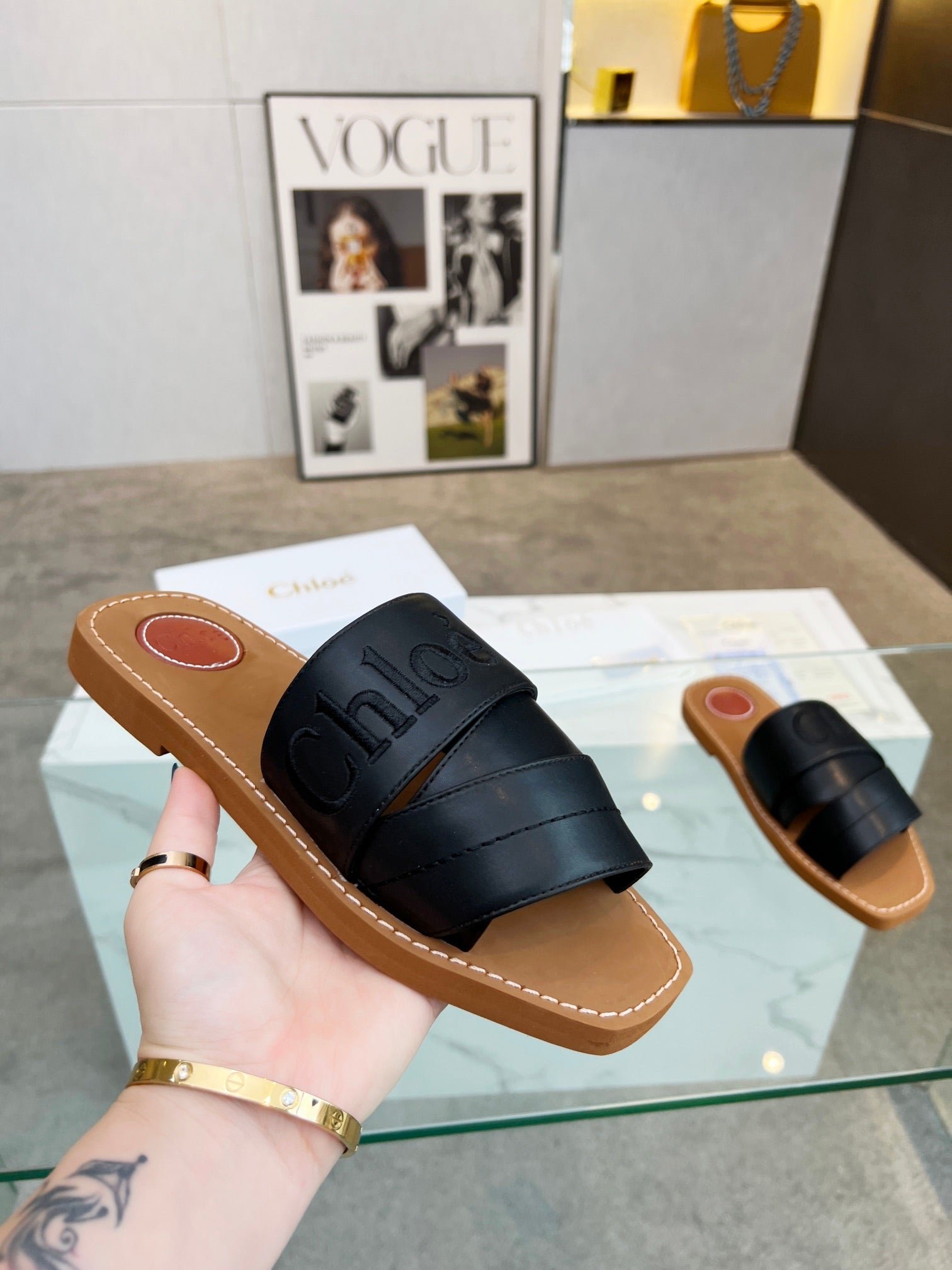 WOODY MULE IN BLACK LAMBSKIN WITH EMBROIDERED LOGO - Image 7