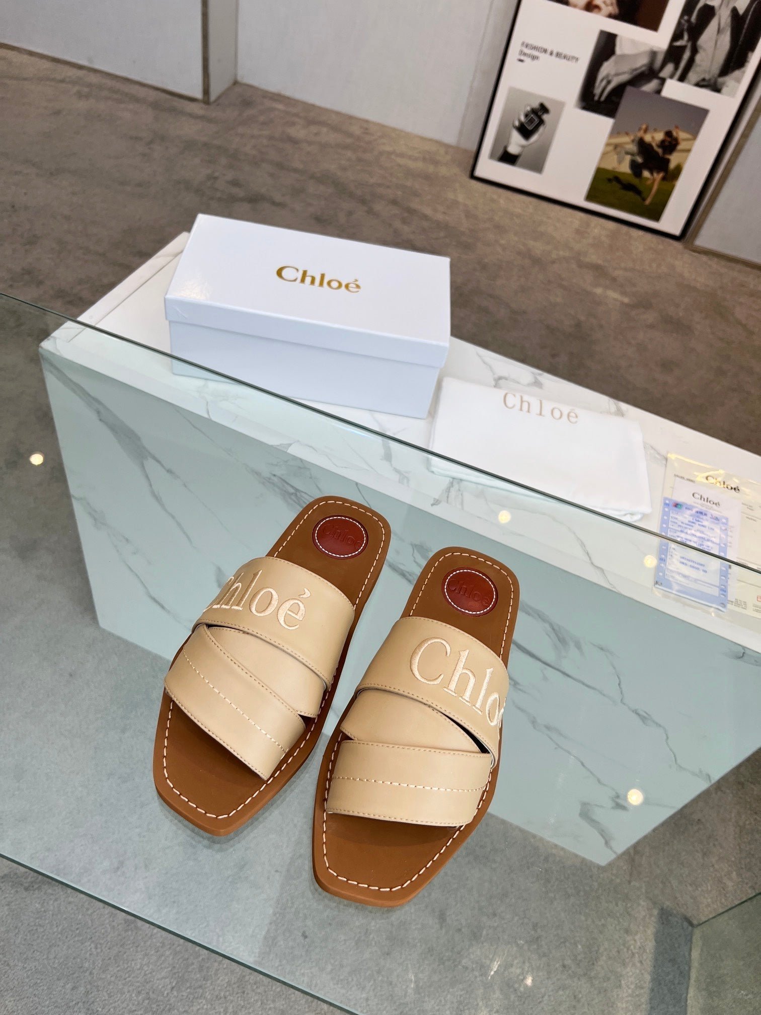 WOODY MULE IN TUSCAN BEIGE LAMBSKIN WITH EMBROIDERED LOGO - Image 3