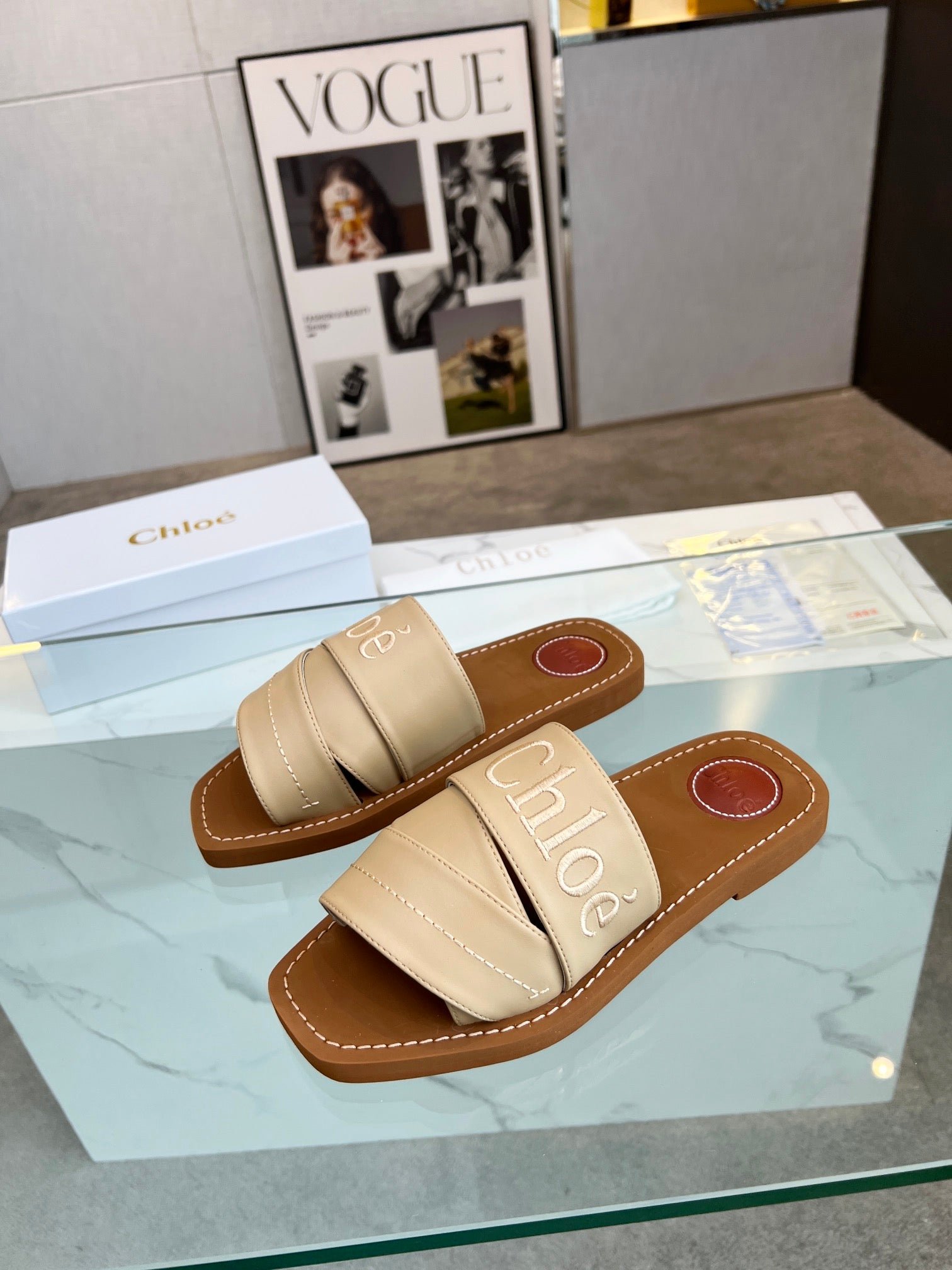 WOODY MULE IN TUSCAN BEIGE LAMBSKIN WITH EMBROIDERED LOGO - Image 2