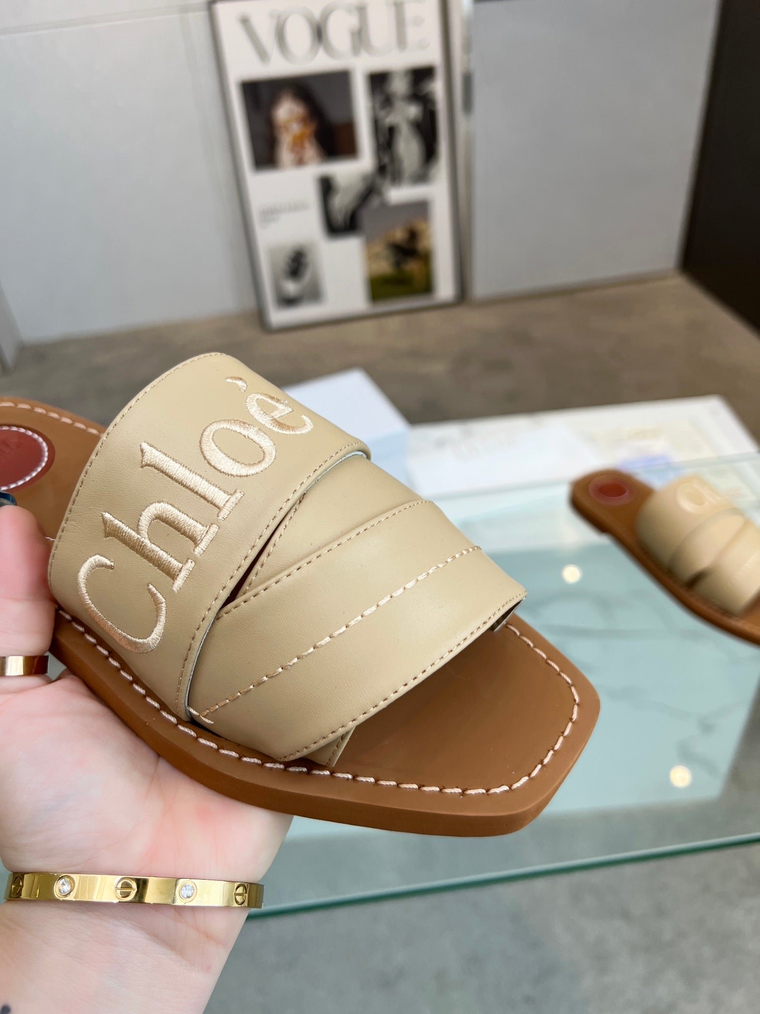 WOODY MULE IN TUSCAN BEIGE LAMBSKIN WITH EMBROIDERED LOGO - Image 8