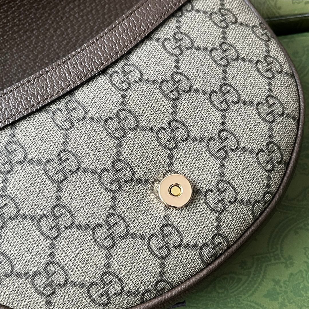 OPHIDIA MINI SHOULDER BAG 20 WITH WEB IN BEIGE EBONY CANVAS MIX BROWN CALFSKIN - Image 3