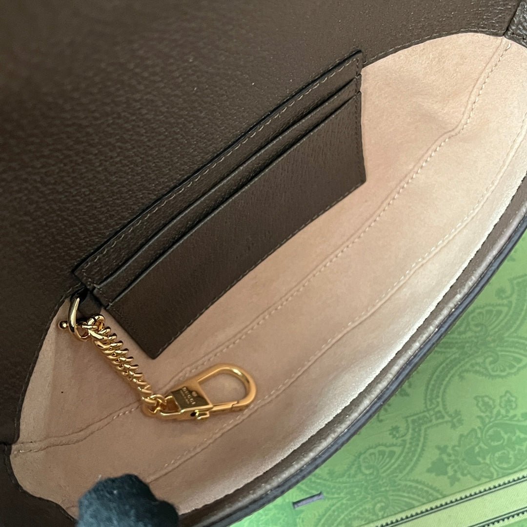 OPHIDIA MINI SHOULDER BAG 20 WITH WEB IN BEIGE EBONY CANVAS MIX BROWN CALFSKIN - Image 4