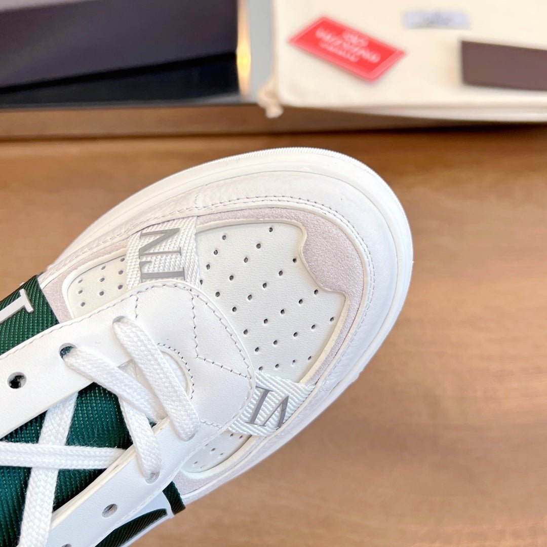 VL7N LOW-TOP WHITE CALFSKIN AND PINE GREEN FABRIC SNEAKER WITH BANDS - Image 7