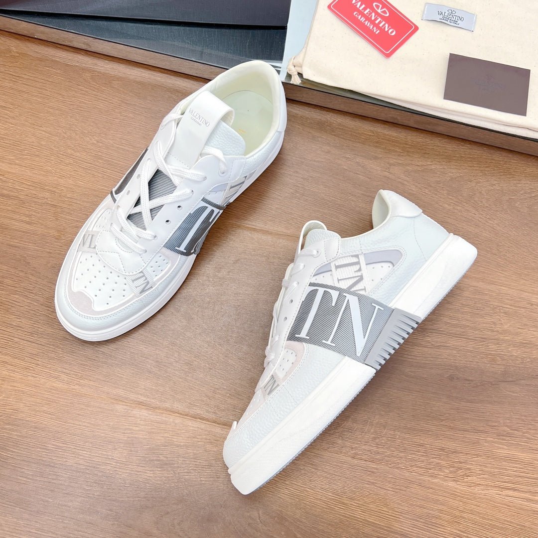 VL7N LOW-TOP WHITE CALFSKIN AND GREY FABRIC SNEAKER WITH BANDS - Image 2