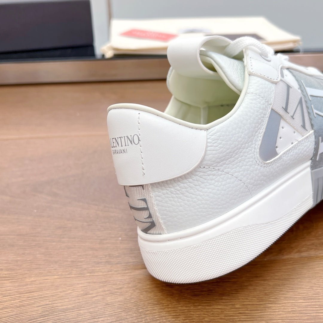 VL7N LOW-TOP WHITE CALFSKIN AND GREY FABRIC SNEAKER WITH BANDS - Image 8